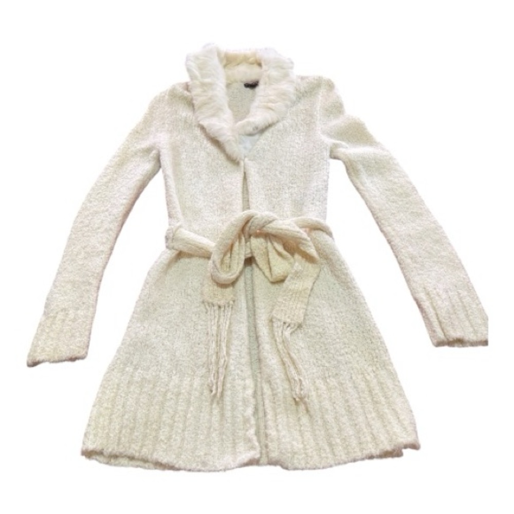 XOXO Cardigan with Rabbit Fur Collar Women's Size LP Cream